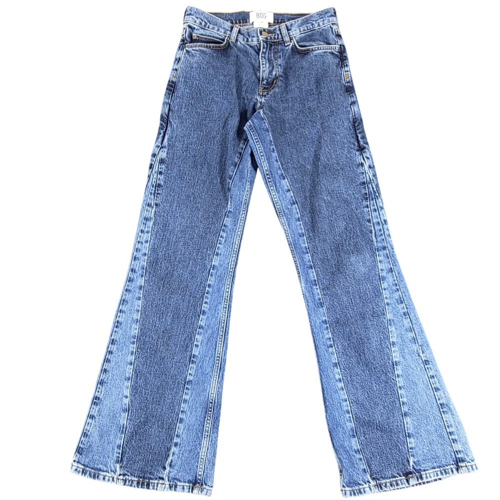 BDG Wide Leg Jeans Women 28W Blue Two-Tone Paneled Flare High Rise Boho Indie